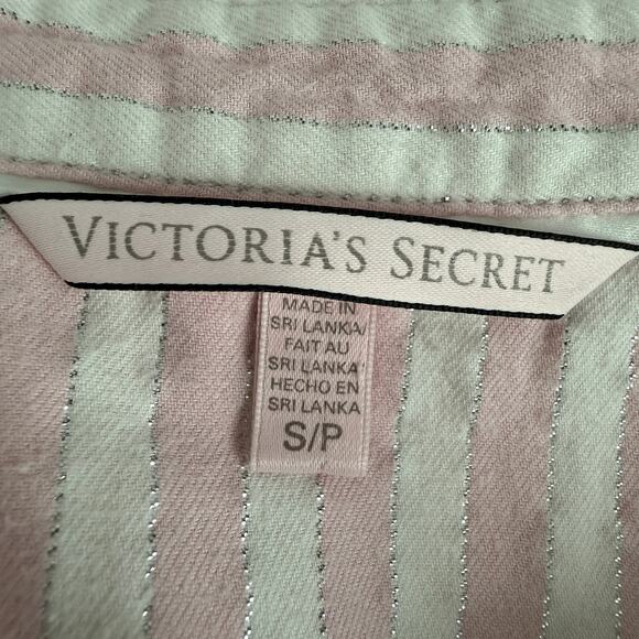 Victoria’s Secret Pink Striped Cotton Pajama Set Button Down Top & Pants Small - Picture 4 of 13